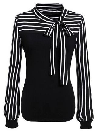 Shein Tie-neck Striped Blouse