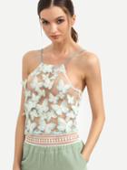 Shein White Butterfly Embroidered Mesh Cami Top
