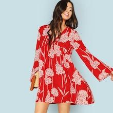 Shein V Neck High Waist Floral Dress