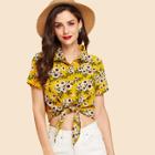 Shein Knot Front Crop Daisy Blouse