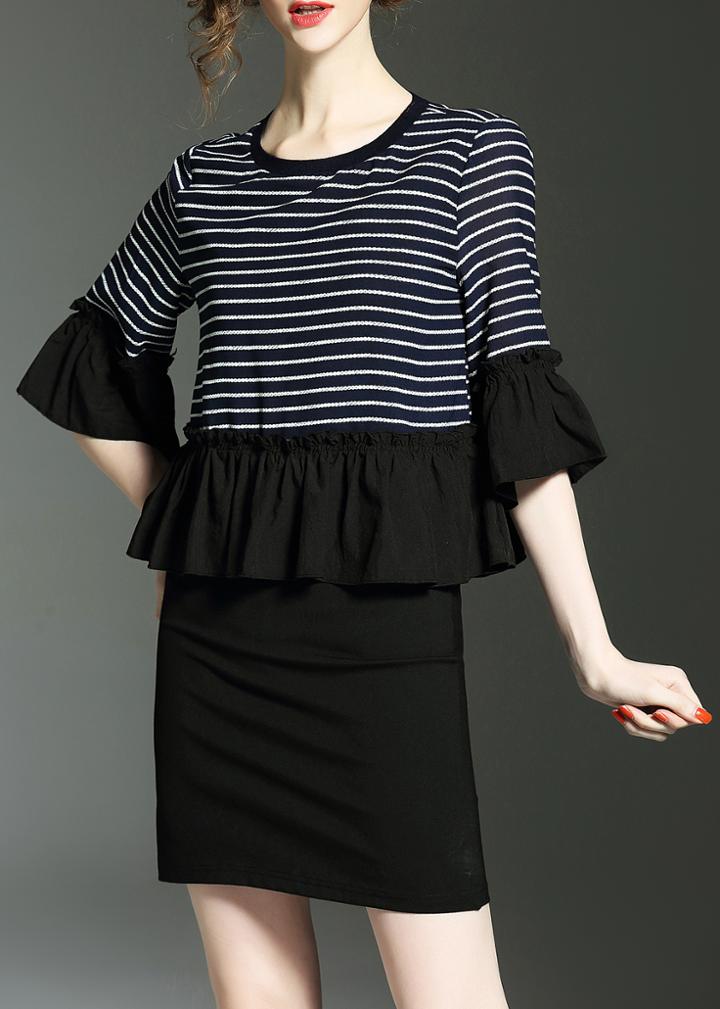 Shein Color Block Striped Bell Sleeve Peplum Dress