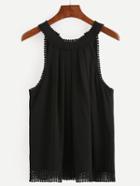 Shein Tie-back Lace Trimmed Pleated Top - Black