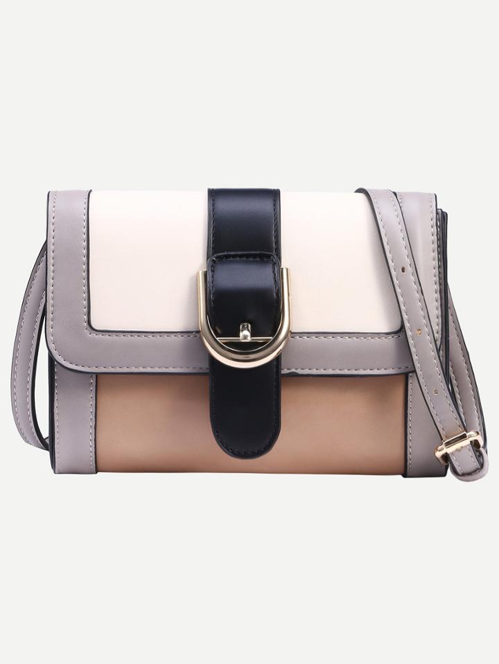 Shein Color Block Buckled Strap Front Shoulder Bag
