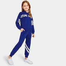 Shein Girls Letter Print Hoodie & Striped Sweatpants Set