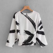 Shein Shirred Waist Brush Strokes Blouse