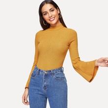 Shein Mock Neck Rib-knit Bell Sleeve Tee