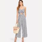 Shein Cut Out Knot Front Striped Jumpsuit