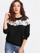 Shein Mesh Yoke Lace Applique Pullover