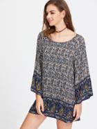 Shein Kimono Sleeve Mini Paisley Print Dress