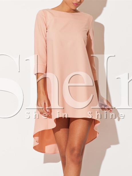 Shein Pink Uneven Round Neck Lovely Adorable Design Asymetric High Low Dress