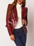 Shein Textured Sleeve Zipper Pu Leather Jacket