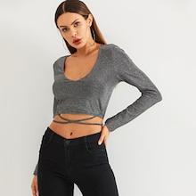 Shein Crisscross Strap Detail Crop Tee