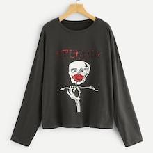 Shein Plus Halloween Print Letter Tee