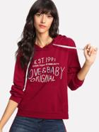 Shein Letter Print Pocket Front Hoodie