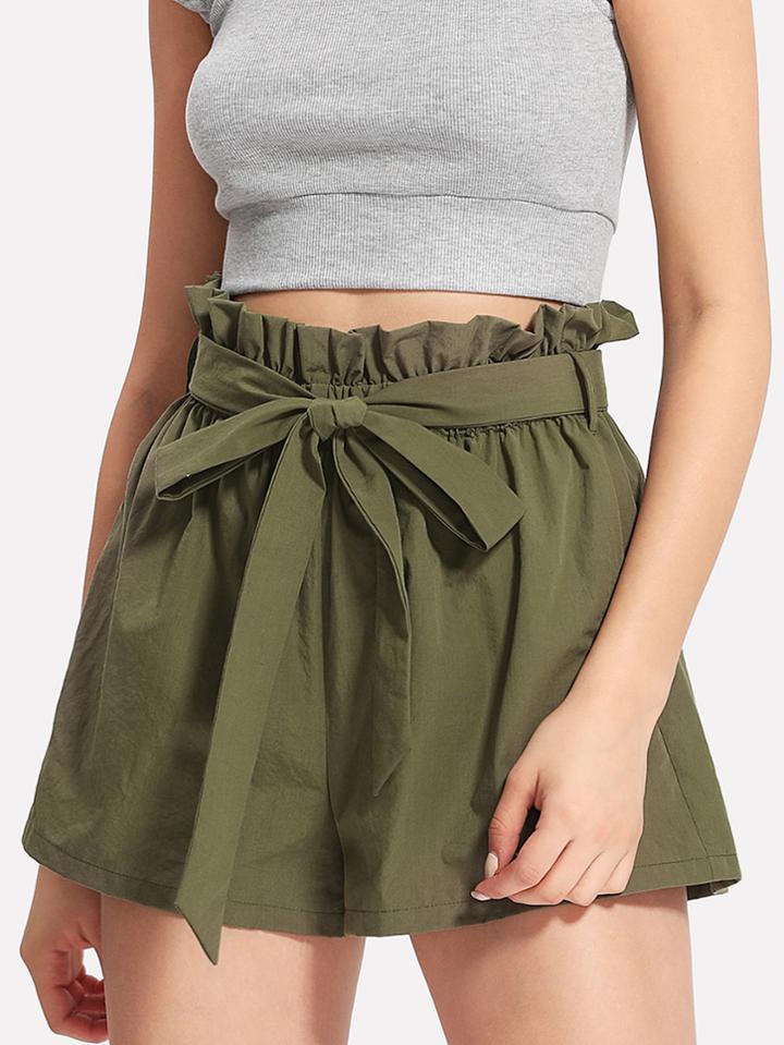 Shein Ruffle Waist Self Belt Shorts
