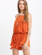 Shein Orange Sleeveless Pleated Tassel Jumpsuit