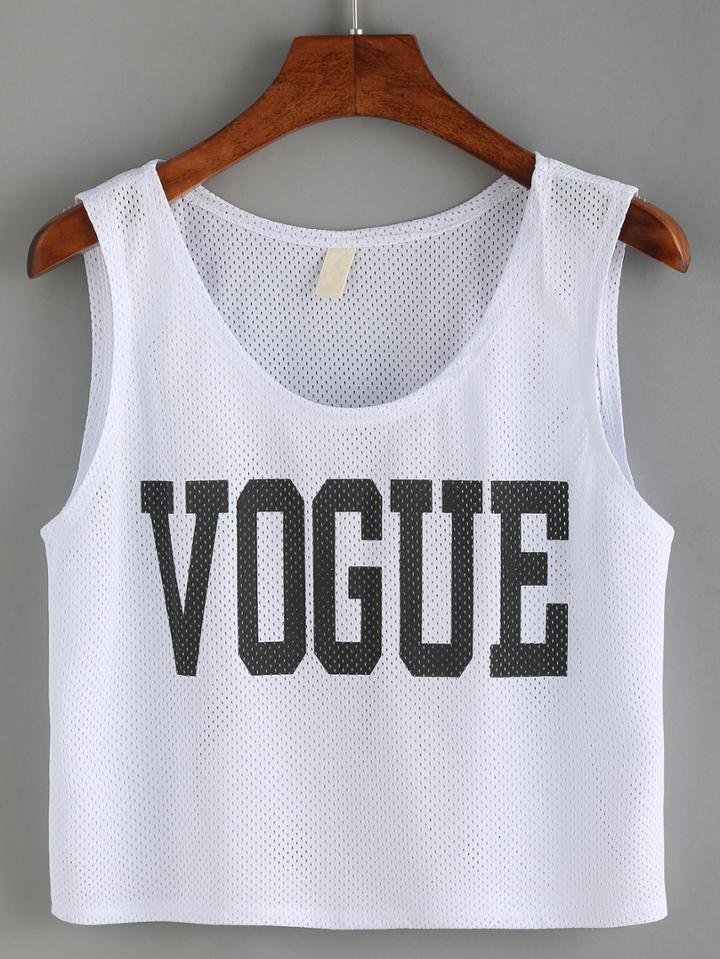 Shein Letter Print Mesh Crop Tank Top