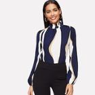 Shein Frilled Neck Keyhole Back Color-block Top