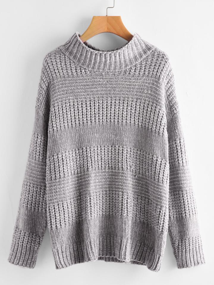 Shein Ribbed Trim Mixed Knit Jumper