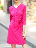 Shein Hot Pink V Neck Tie-waist Shift Dress