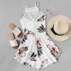 Shein Criss Cross Knot Back Floral Romper