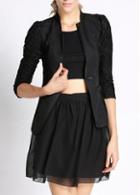 Rosewe Ol Style Three Quarter Sleeve Black Blazer For Autumn