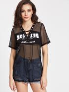 Shein Lace Up Grommet Fishnet Top