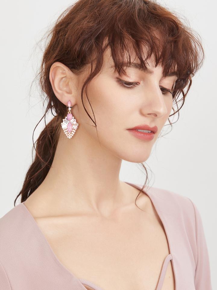 Shein Geo Statement Rhinestone Drop Earrings