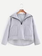 Shein Grey Drop Shoulder High Low Quilted Hooded Sweatshirt