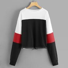 Shein Drawstring Hem Color-block Sweatshirt