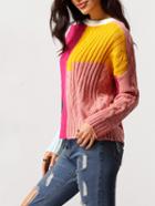 Shein Colour Crew Neck Cable-knit Sweater