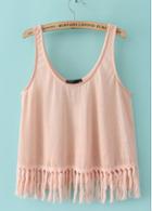 Rosewe Tassels Decorated Round Neck Pink Tank Top