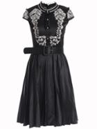 Shein Flowers Embroidered Belted A-line Dress