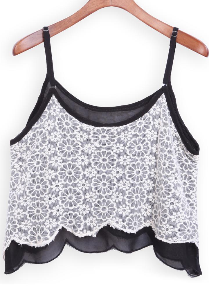 SheIn Black White Spaghetti Strap Lace Vest