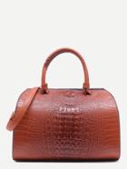 Shein Brown Croc Embossed Leather Front Zipper Bowling Bag