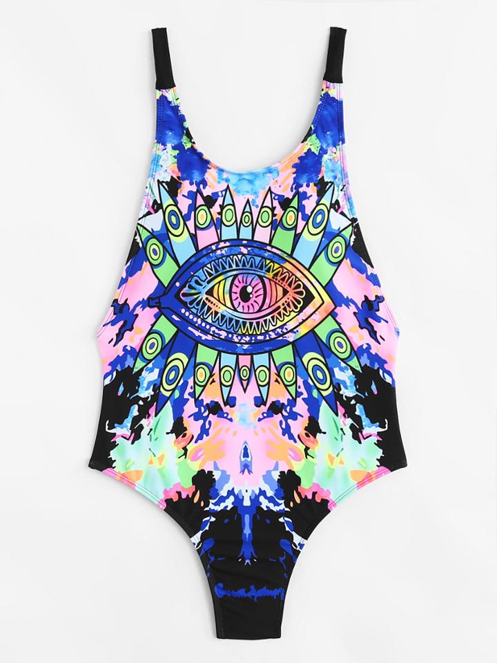 Shein Tie Dye Eye Print Swimsuit