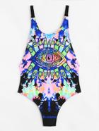 Shein Tie Dye Eye Print Swimsuit