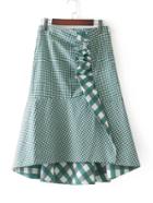Shein Frill Detail Fluted Check Skirt