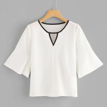 Shein Flounce Sleeve Contrast Binding Blouse