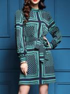 Shein Green Tie-waist Print Shift Dress