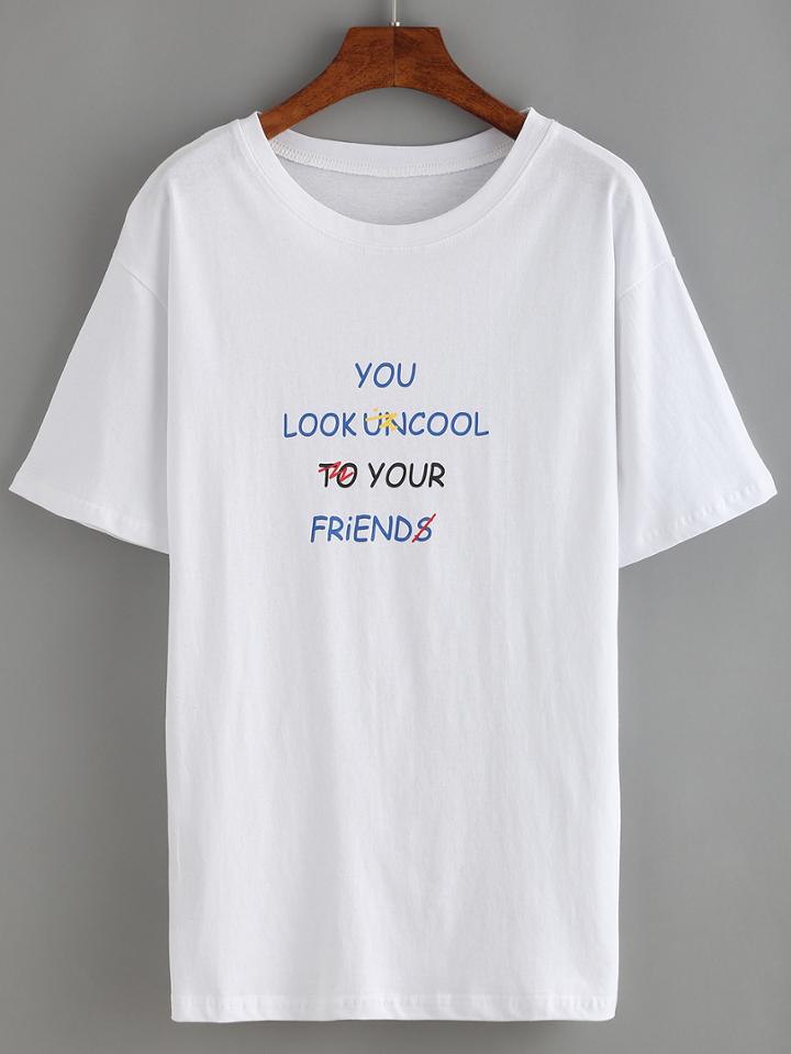 Shein Slogan Print Simple T-shirt