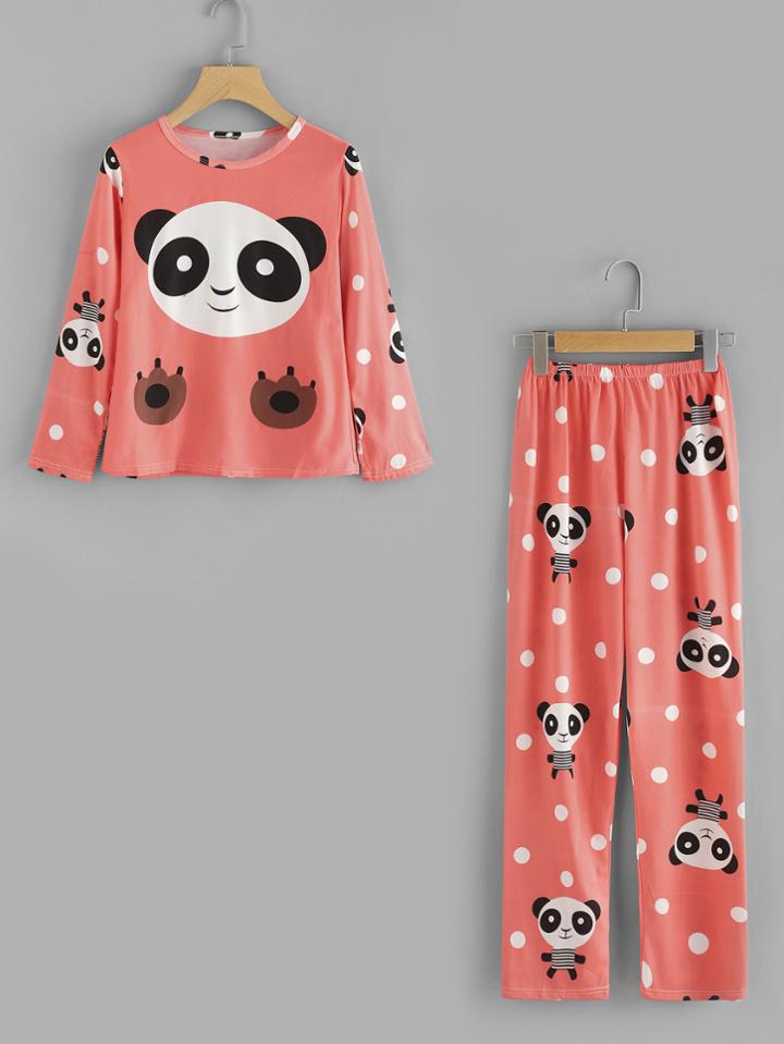 Shein Panda Print Top And Pants