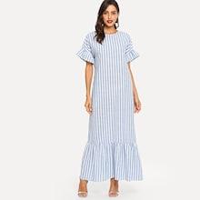 Shein Ruffle Hem Bell Sleeve Striped Dress
