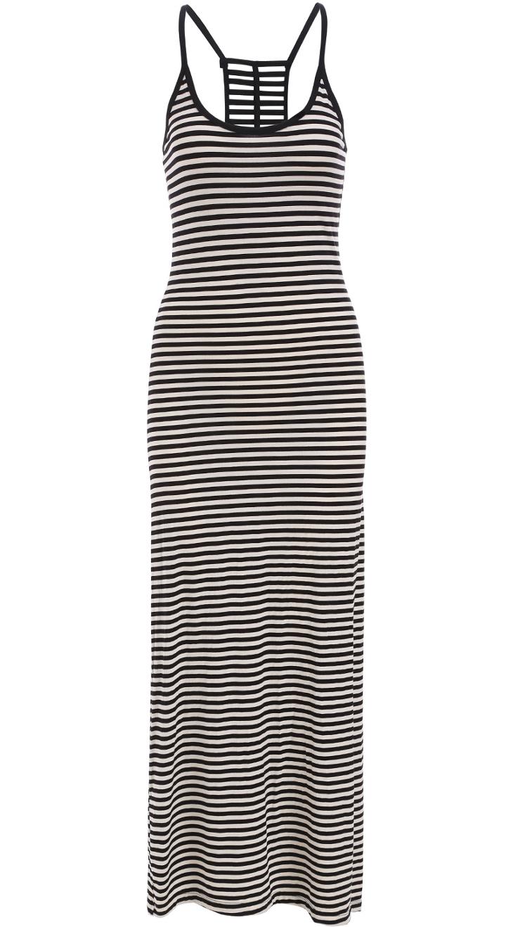 Shein Black White Spaghetti Strap Striped Slim Dress