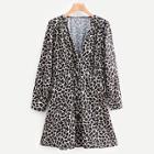 Shein V-neck Button Through Leopard Print Dress