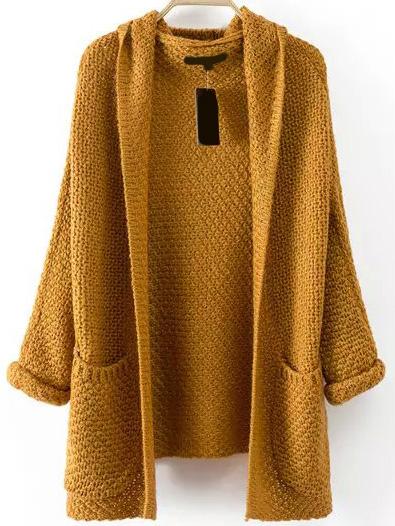 Shein Pockets Chunky Knit Khaki Coat