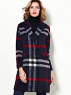 Shein Navy V Neck Long Sleeve Pockets Coat