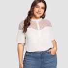 Shein Plus Lace Insert Short Sleeve Top