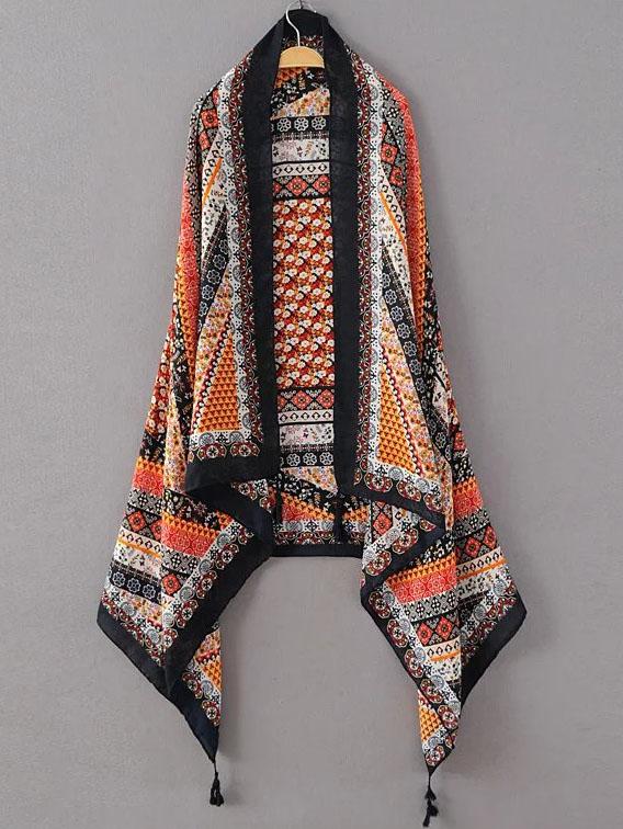 Shein Tribal Print Fringe Detail Scarf