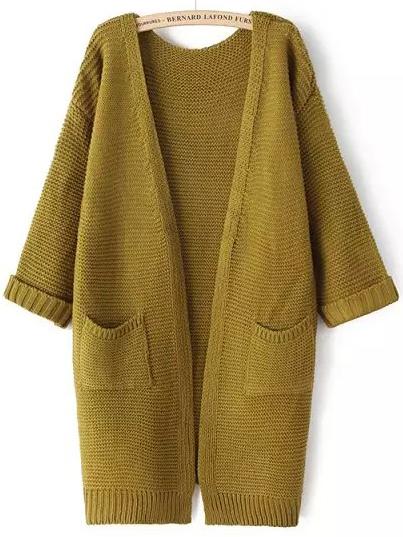 Shein Green Long Sleeve Pockets Loose Knit Cardigan